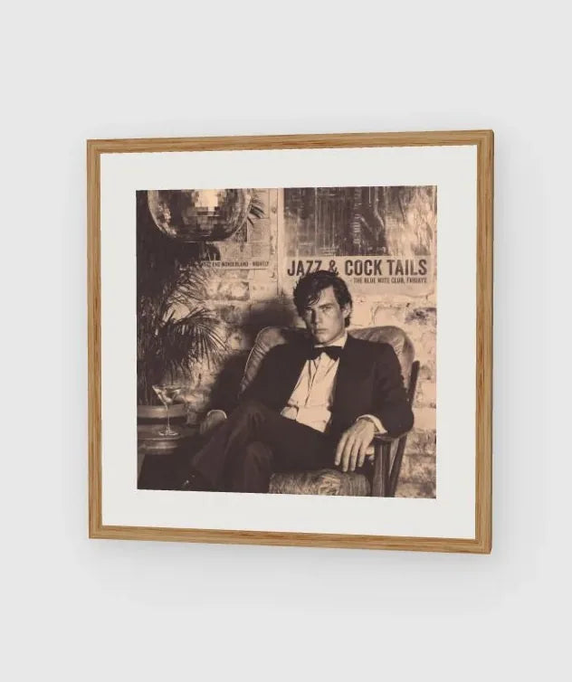 Tuxedo Portrait Under Disco Ball in Monochrome Tones framed artwork preview